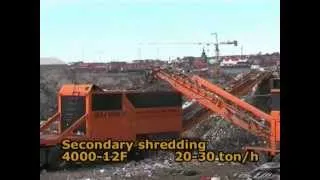 Mobile M&J EtaPreShred 4000 waste shredder in action - secondary shredding