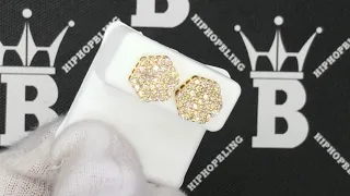 Large Hexagon 1.00cttw Diamond Earrings 10K Yellow Gold M34803
