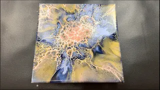 Bloom Pour with Payne's Grey, Blue, Gold Pink - Acrylic Pouring Technique