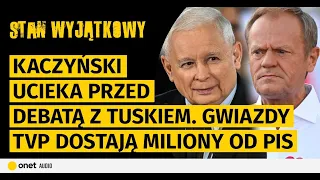 Kaczyński ucieka przed debatą z Tuskiem. Gwiazdy TVP dostają miliony od PiS. Konfederacja tonie