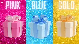 Choose Your Gift 🤩💖🤮 || 3 Gift Box Challenge || Pink, Blue & Gold #pickonekickone #giftboxchallenge