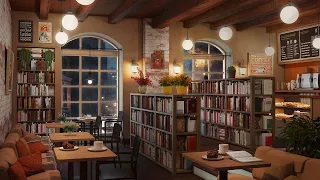 Bookstore Coffee Shop Ambience with Calm Jazz Music & Rain Sounds for Relax/Study/Work to