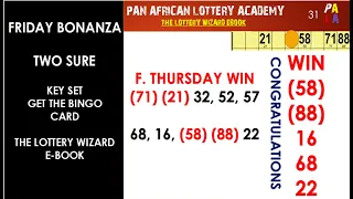 FRIDAY BONANZA KEY SET TWO SURE USING THE LOTTERY WIZARD BINGO CARD #NLA