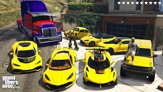 GTA 5 - Stealing TRANSFORMERS Movie Bumblebee Vehicles with Franklin! (Real Life Cars #119)