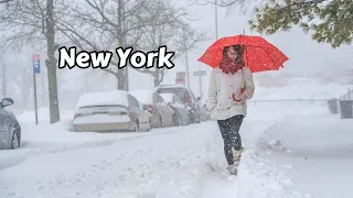 NYC Snowfall Walking Tour - Walk Through New York City 4k Snow - Brooklyn Snow Storm