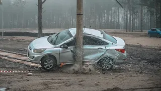 Hyundai Accent VS the Light Pole. They Say It's Made of Foil