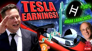 BITCOIN LIVE : TSLA EARNINGS PUMP, HBAR HUGE PUMP AND CHOSEN BY LARRY FINK