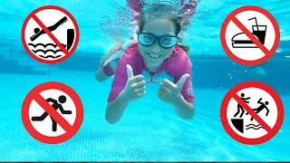 Sofia shows the safety rules in the pool and good behavior for kids