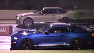 2020 Shelby GT500 Mustang vs Bentley Continental and C7 Corvette 1/4 Mile Drag Races