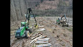 🌲4K| John Deere 1470G & 1110E im Sturm & Käferholz • Harvester & Forwarder Action • Forst Zobel🌲