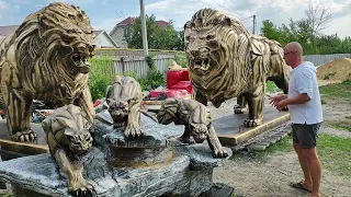 обзор арт бетон львы пантеры трон парковая скульптура