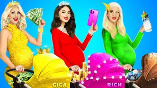 Rich vs Broke vs Giga Rich Pregnant | Positive Pregnancy & Funny Situations by RATATA