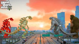 Atomic and Thermo Skeleton Godzilla vs Mechagodzilla and Big Foot - GTA V Mods