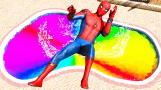 GTA 5 Spiderman Jumping Into Rainbow Pool (Euphoria Ragdolls)