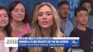 Jeremy Renner and Elizabeth Olsen chat stunts for Wind River