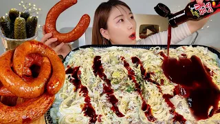 ASMR Spicy cream pasta, Sausages, Cream Pasta with Buldak Sauce, Kielbasa Sausage MUKBANG