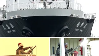 【着岸】大型船　船員の神業の動き見ていて飽きません　Large ship berthing crew work scene