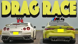 2022 BMW M4 Comp Xdrive vs 2018 Nissan GTR R35, drag and roll race.