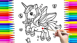 Coloring in unicorn 🦄🖍🌈cute unicorn drawing ,painting and coloring for kids and toddlers 💐🦄🌈