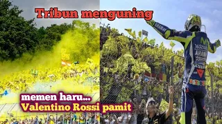 momen haru Valentino Rossi pamit dari dunia pembalapan tribun menguning