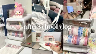 ˚₊‧after school vlog ૮ ․ ․ ྀིა || studying, assignment, desk deco, organizing, etc 🍒