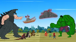 GODZILLA, KONG, SHIN vs HULK, SPIDERMAN, IROMAN: Spaceship War | GODZILLA & SUPERHERO Cartoon Funny