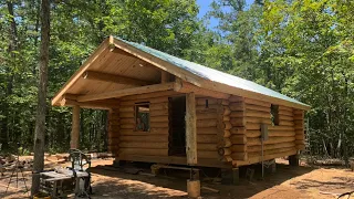 Log Cabin Build Part 22, finishing the roof, insulation, porch posts, Outlast kleenstart log cleaner