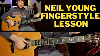 Harvest Moon Fingerstyle (Neil Young) Guitar Lesson with tabs on screen...