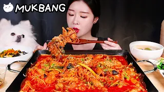 ASMR * SPICY STEAMED MONKFISH AND FISH ROE ★ RICE & FISH SOUP & GREEN ONION KIMCHI MUKBANG