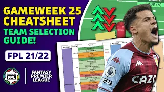 FPL GW25 Team Selection and CHEATSHEET | Fantasy Premier League Tips 21/22