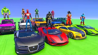 Spiderman CARS Racing on Skateboard Ramp Challenge ! Superhero Goku Monster Trucks Epic Race - GTA 5
