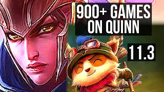 QUINN vs TEEMO (TOP) | 16/2/12, 900+ games, Legendary, 1.2M mastery | EUW Grandmaster | v11.3