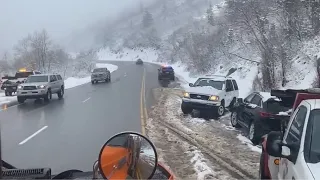 Snow, slick roads make canyon travel difficult on first day of Spring