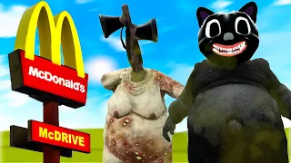 Cartoon Cat & Siren Head Work at MCDONALDS for 24 hours! (Garry's Mod)