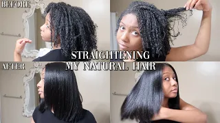 SILK PRESS AT HOME ON NATURAL HAIR | CURLY TO STRAIGHT | NO FRIZZ