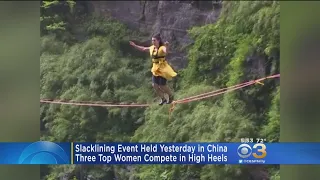 Slacklining In High Heels Event Held In China