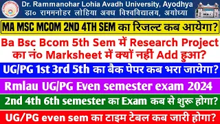 Rmlau UG/PG Even Semester Exam 2024 Rmlau Ba Bsc Bcom 2nd 4th 6th Sem Exam 2024 rmlau exam date 2024