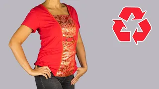 💥✅ RECYCLING T-SHIRTS - How to turn old t-shirt into stylish blouse. Sewing trick