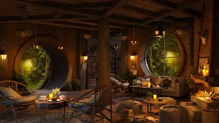 🍀 Rainy Day at Hobbit Coffee Shop - Cozy Forest with Fireplace For Relaxing, Studying and Sleeping