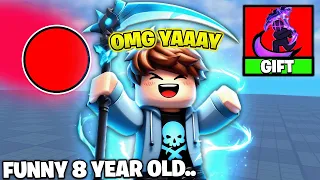 I Met a FUNNY "8 YEAR OLD" so I SUPRISED him in Roblox Blade Ball