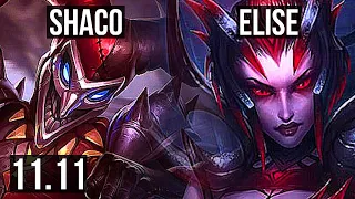 SHACO vs ELISE (JUNGLE) | 8/0/7, 1100+ games, 1.7M mastery, Legendary | KR Diamond | v11.11