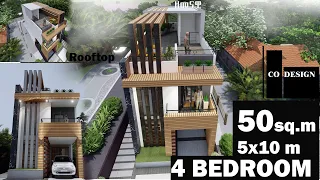 Small house design idea  of 5x10 meters with 4 bedrooms