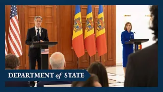 Secretary Blinken holds a joint press availability with Moldovan President Maia Sandu