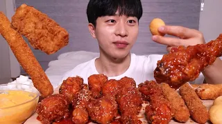 Spicy Fried Chicken Cheddar Cheese Sauce MUKBANG ASMR Real Sound