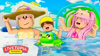 ROTINA DE UM DIA DIVERTIDO NO PARQUE AQUÁTICO! Family Roleplay Livetopia- ROBLOX