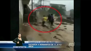 El dramático rescate de tres niños atrapados en su vivienda en Perú