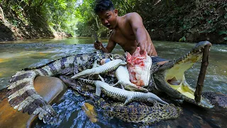 Wow! Unbelievable Baby CROCODILE in Big Crocodile Stomach - Cooking Baby Crocodile Eating Delicious