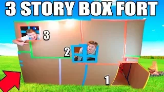 3 STORY BOX FORT MANSION!! 24 Hour Challenge: TV, Gaming Room, Kitchen & More!