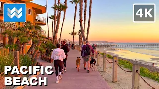 [4K] Sunset at Pacific Beach (PB) in San Diego, California USA - Walking Tour Vlog & Travel Guide 🎧