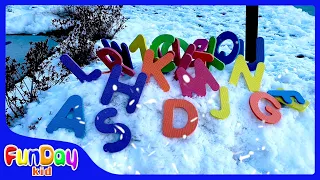 ABC Letter MAT | ABC Song | Pretend Play Finding Letters in Snow with Urvi and Apu - FunDay Kid